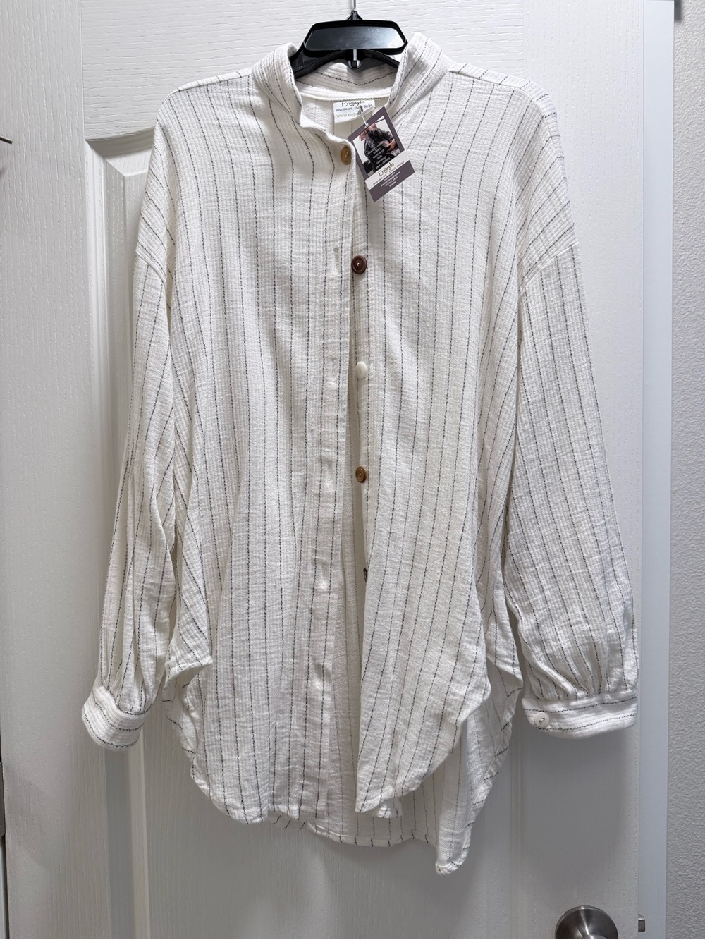 Women’s Engayla White Stripe Button-Up Shirt - Casual Lightweight